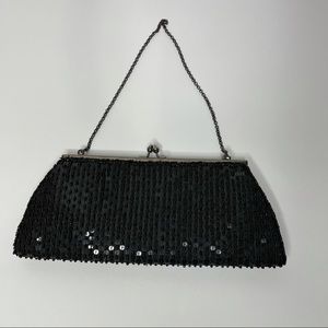 K.C. Malhan NWTblack sequin/bead clutch with chain